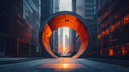 Geometric City Archway at Sunset in the Style of Futurism Influence - obrazy, fototapety, plakaty
