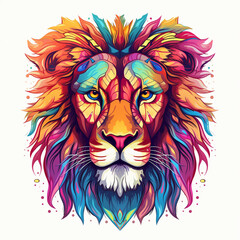 Fototapeta premium Lion head multicolor drawing, t-shirt design vector illustration 