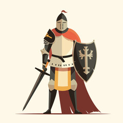 Medieval knight flat vector isolated on white background.