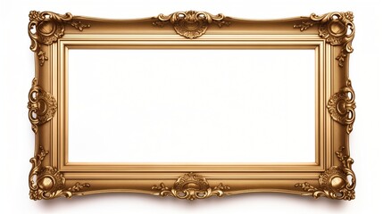 A classic image featuring an old antique gold frame elegantly positioned over a clean white background. 