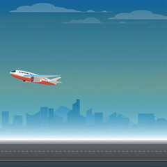 Airplane Flight. Time to Travel Concept Poster Card Flat Design Style. Vector illustration	