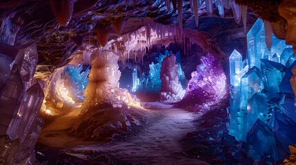 Enchanting Underground Cave with Colorful Crystal Structures