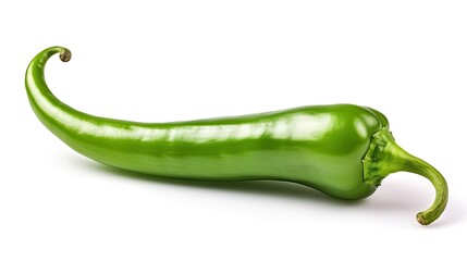 Green Chile Pepper on White Background. Fresh Hatch Numex Big Jim or New Mexican Unripe Chilies