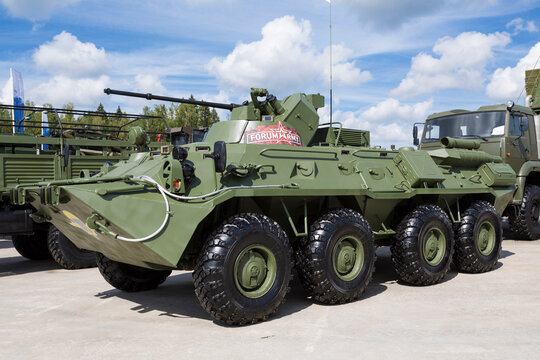 Russian armored personnel carrier BTR-82A in the exposition of the international military-technical forum "Army-2020". Patriot Park