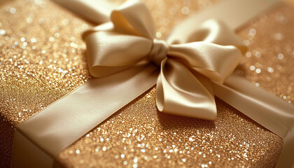 golden gift box with ribbon