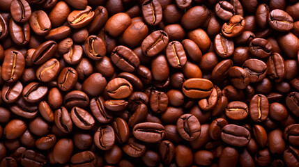 Naklejka premium Coffee beans as background. Top view.