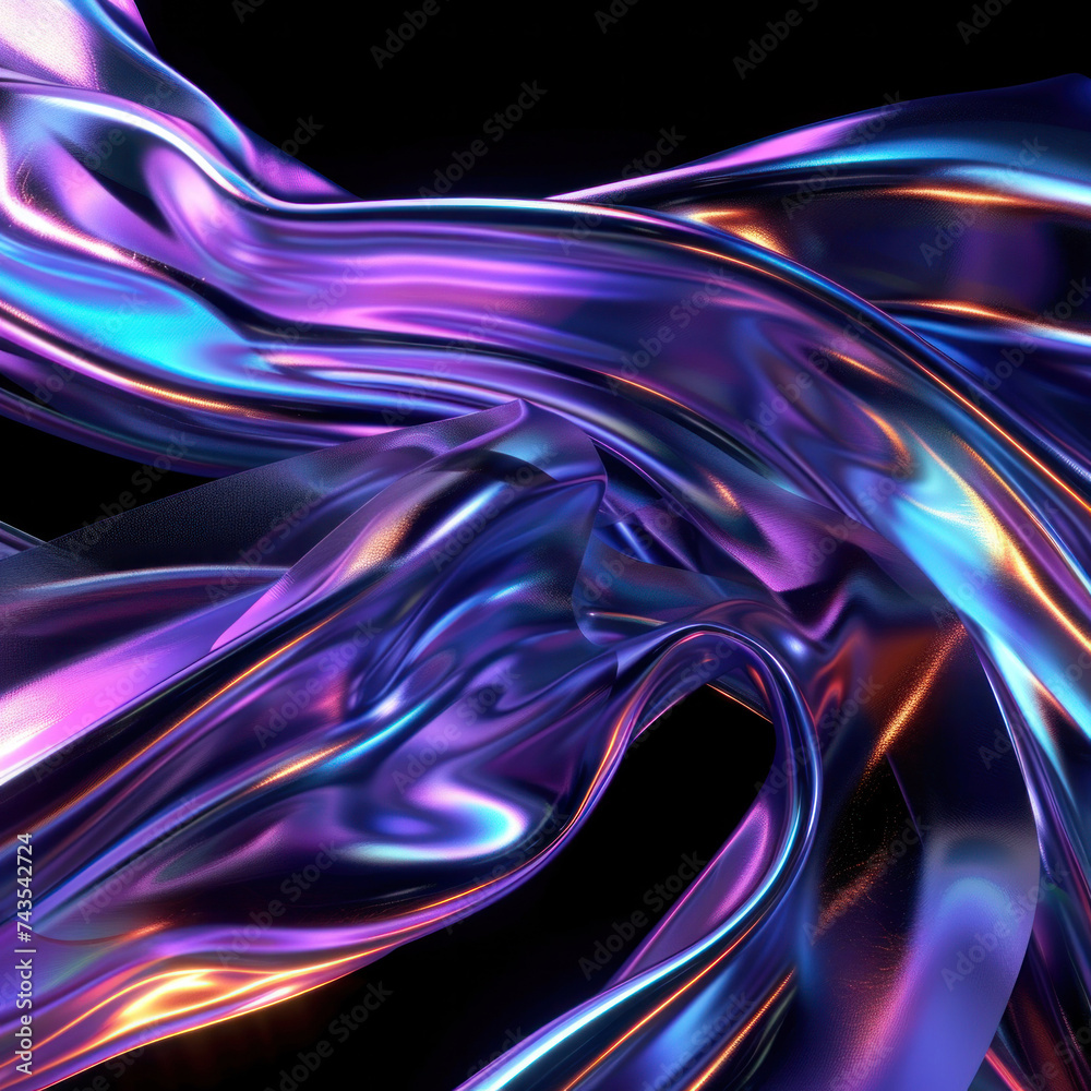 Poster 3D abstract colorful holographic metallic foil with iridescence background. futuristic cyberpunk hyper realism detailed background.