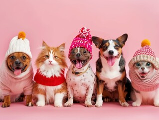 Dogs and cats dressed in festive gear for National Pet Day radiate cuteness and joy.