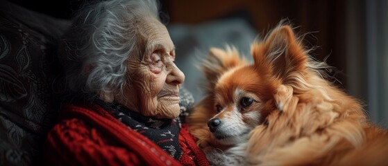 Elderly person and pet sharing a quiet moment, companionship across ages