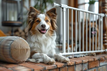 Family, caring and responsible, set up a pet safety gate at home.