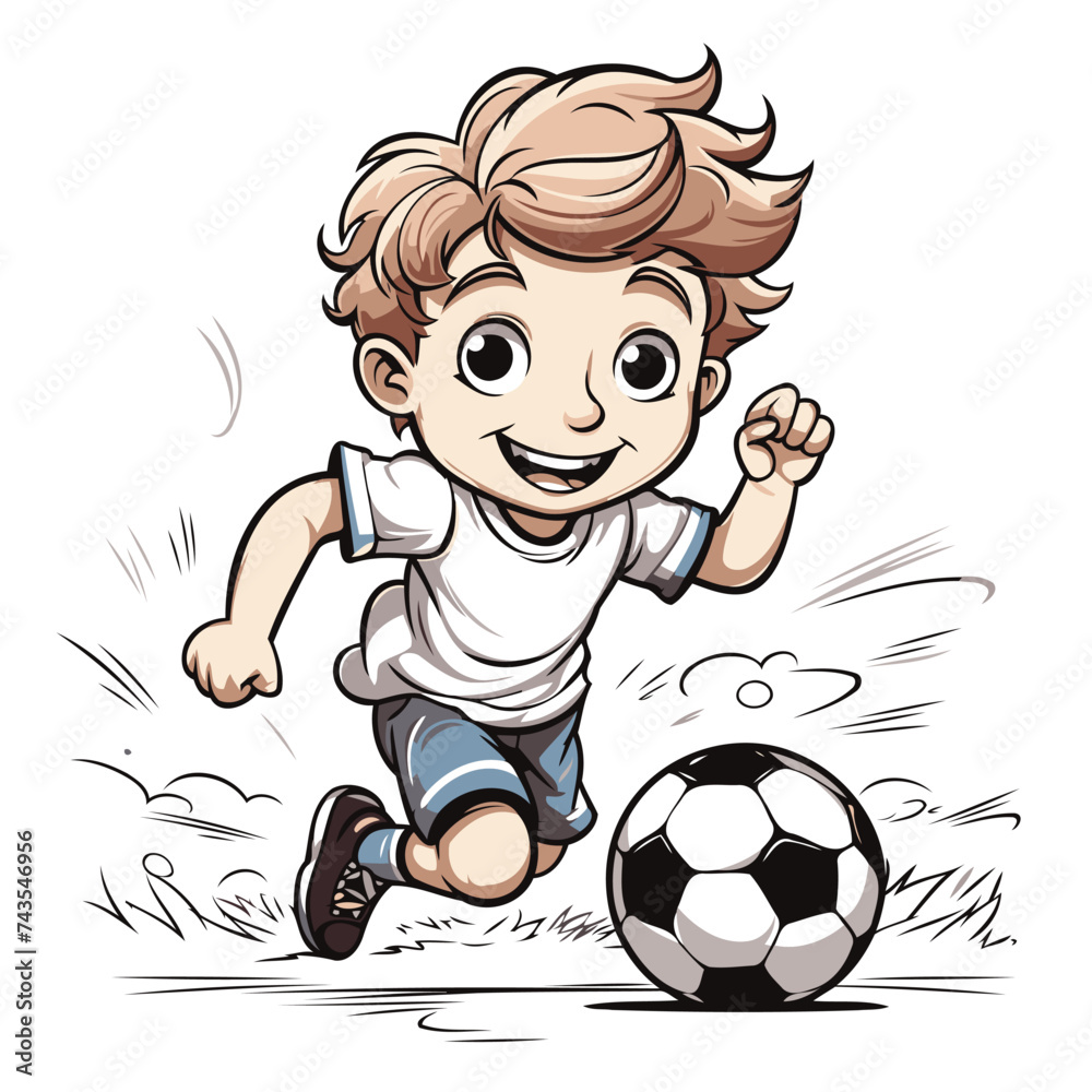 Canvas Prints Boy playing soccer. Vector illustration of a boy kicking the ball.