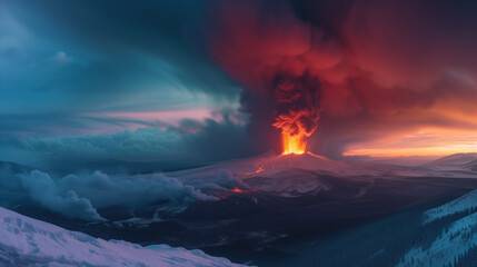 Majestic Volcanic Eruption at Twilight.