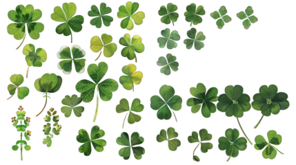 Set collection of lucky clover and shamrock isolated on transparent background