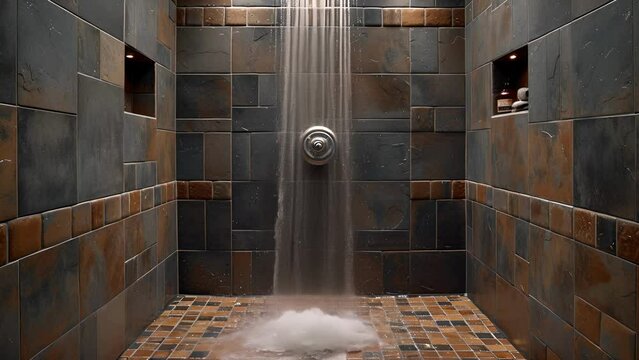 A detailed photograph of a tiled shower stall with an emphasis on the expertly sealed joints that prevent water from seeping through and damaging the walls.