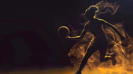 Silhouette of a Woman Playing Basketball with Backlight