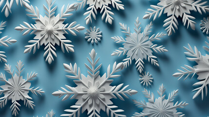 3D White Snowflakes on a Blue Background