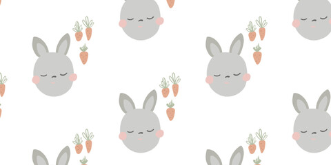 Cute colorful rabbit, bunny doodle seamless pattern, Baby neutral print in pastel colors, 