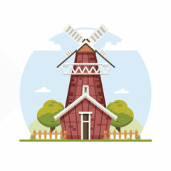 Minimalistic farm building tower against a serene white background: a simplistic yet evocative representation of rural charm and agricultural heritage. 