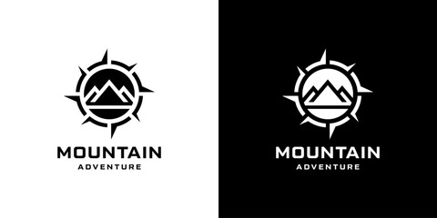 Minimalist mountain and compass logo design template - obrazy, fototapety, plakaty