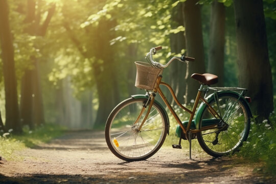 A Bicycle Leaning Against A Tree In A Peaceful F