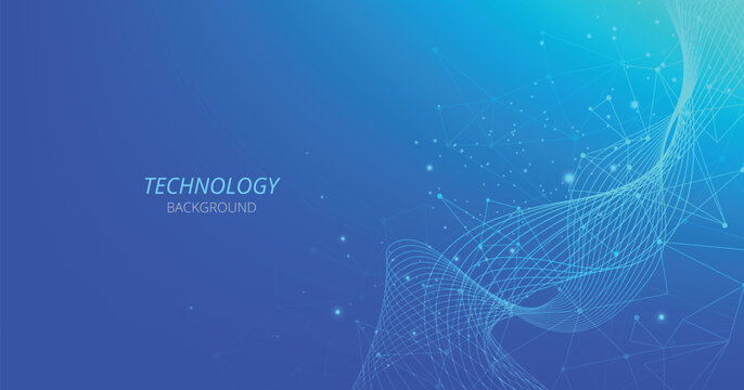 Abstract connection on dark blue background. High-tech Network technology background with dots and lines connection system.Vector abstract technology on a blue background.	