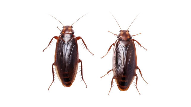 Two cockroaches isolated on transparent and white background.PNG image