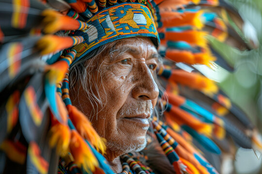 Amazon tribe. Portrait of the tribal chief.