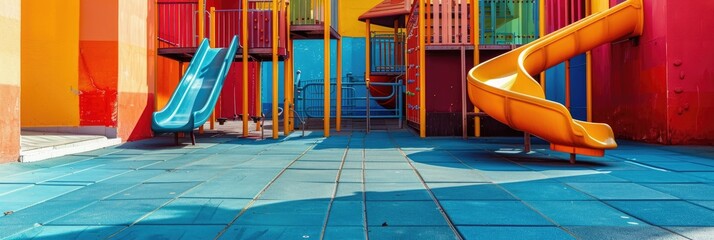 Fototapeta na wymiar A vibrant kids' playground devoid of kids. Generative Ai.