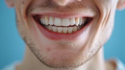 Close-up of a cheerful smile showcasing healthy white teeth, set against the skin, highlighting the importance of dental care and the joy of a confident smile.