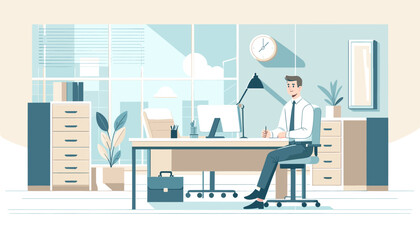 Concept vector illustration of businessman working in an office.