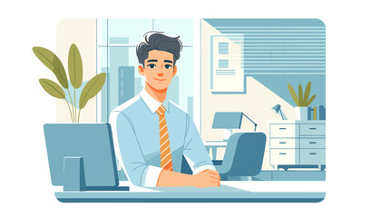 Concept vector illustration of businessman working in an office.