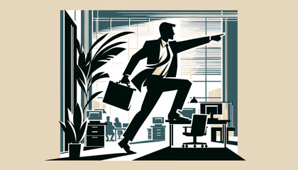 Concept vector illustration of businessman working in an office.