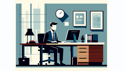 Concept vector illustration of businessman working in an office.