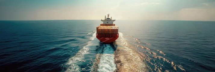 Photo sur Aluminium Rotterdam Cargo container ship moving over the water at maximum speed. Generative Ai.