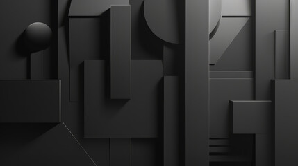 Bold black geometric shapes in minimalist design.