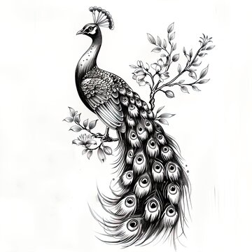 recommend clip art: Sketch of a peacock tattoo. T-shirt apparel print design.