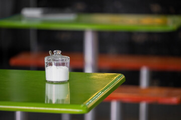 Regular Table Salt on cafe table in Asia