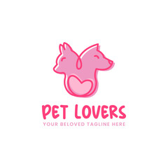 Dog and Cat Pet Lovers Logo Vector Icon Silhouette Line Art Template Concept