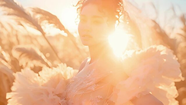 A sparkling champagnecolored midi dress with a feathered hemline exuding a fun and flirty vibe.