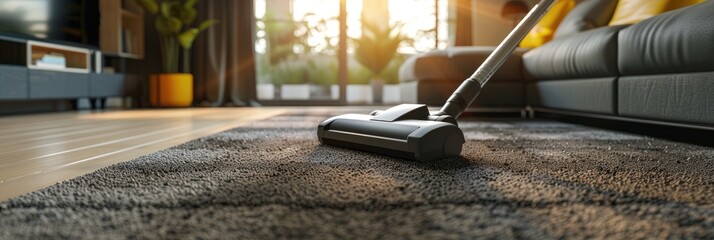 Vacuum cleaner and brown carpet. Generative Ai. - obrazy, fototapety, plakaty