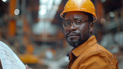 Portrait of Afro Engineer With Safety Helmet Standing in a Construction