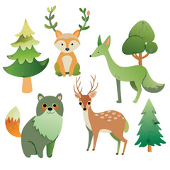 watercolor forest animal set