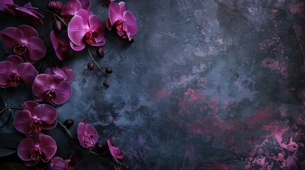 Luxurious Purple Orchids on Dark Textured Background.
