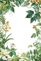  A white background with A border of 35mm film from a 1930s botanical book, Water colour illustrations of plants Frame in the border