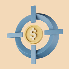 3d rendering icon dollar in crosshair isolated on yellow background