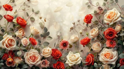 Faded Roses on Rustic Textured Background, Ample Space.