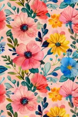 Fotobehang seamless floral pattern from colorful flowers ai generative  © Hafiza