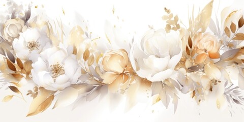 Floral image with beautiful flowers drawing in white and golden colors.