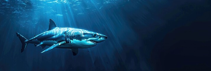 Lovely large white shark in the shadows. Generative Ai.