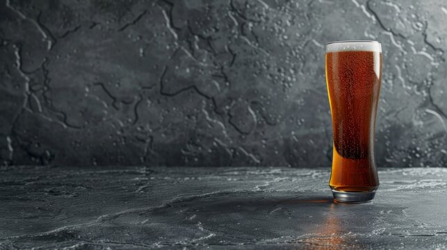 A glass of beer on a concrete background. Yellow liquid with bubbles and foam in a glass.